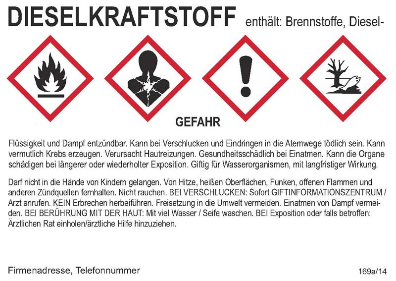 Gefahrstoffaufkleber Dieselkraftstoff (für Zapfsäule)