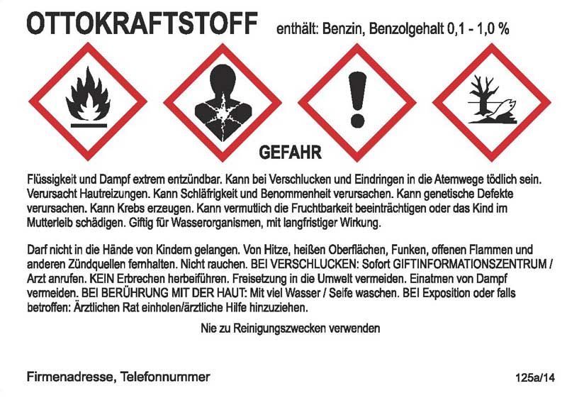 Gefahrstoffaufkleber Ottokraftstoff (für Zapfsäule)